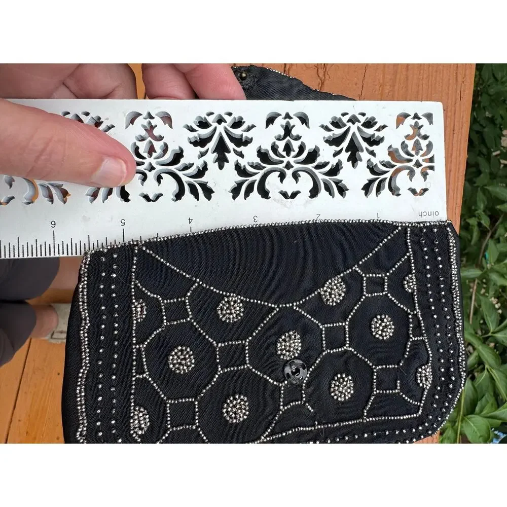 Vintage art deco beaded Black Silver flapper style clutch belt bag handmade 20s